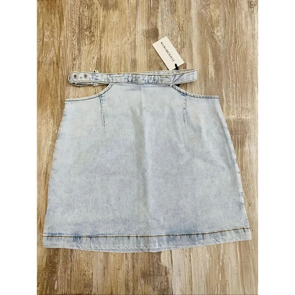 WeWoreWhat Cut-Out Denim Mini Skirt Light Wash Women’s Sz Extra Small